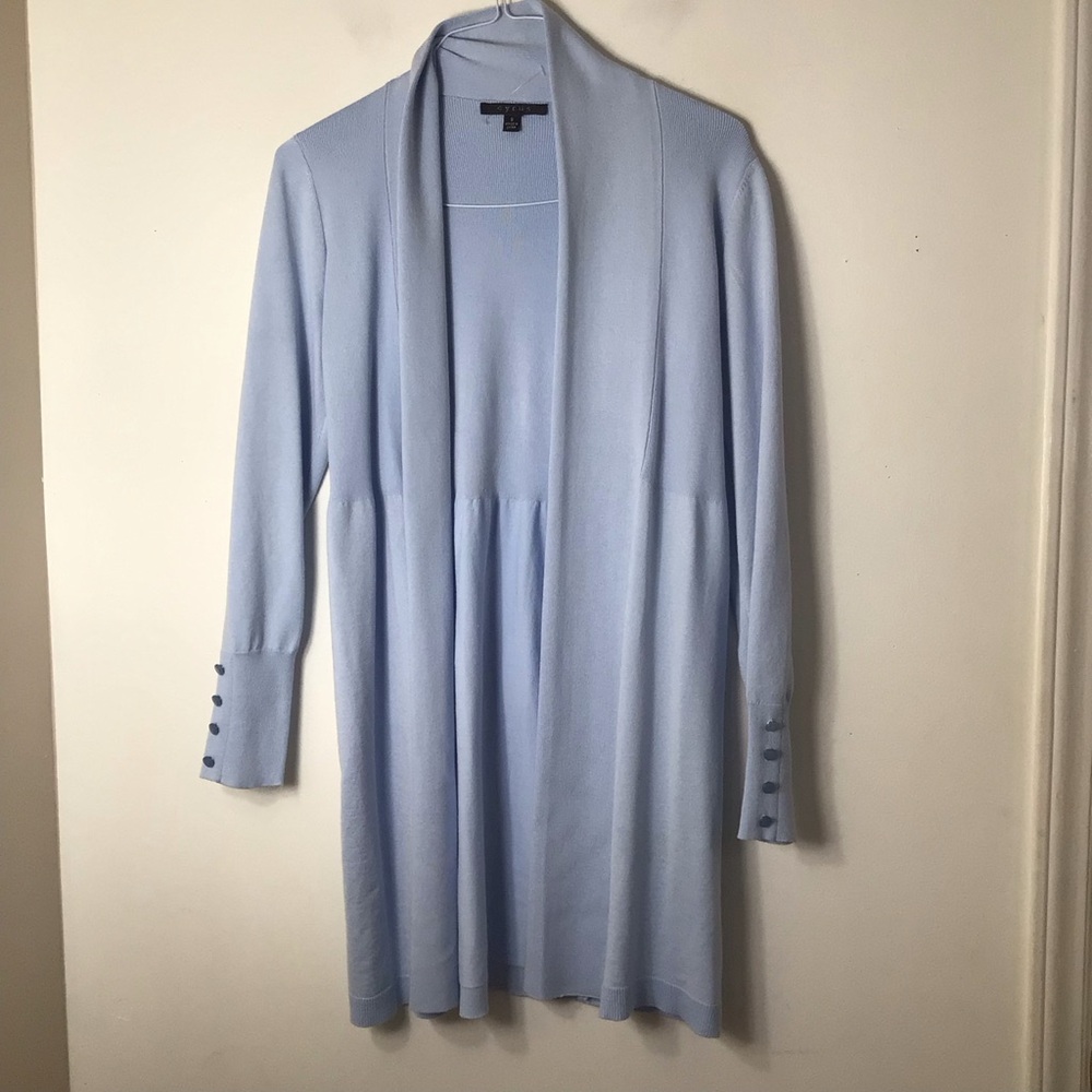 Cyrus Light Blue Open Front Long Cardigan